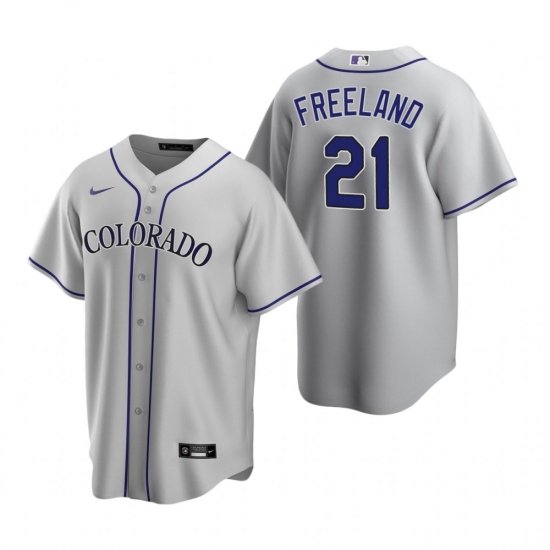 Men's Nike Colorado Rockies 21 Kyle Freeland Gray Road Stitched Baseball Jersey