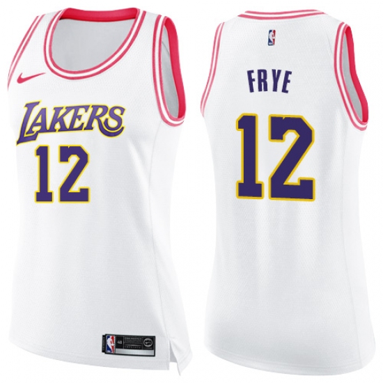 Women's Nike Los Angeles Lakers 12 Channing Frye Swingman White/Pink Fashion NBA Jersey