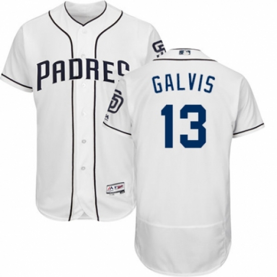 Men's Majestic San Diego Padres 13 Freddy Galvis White Home Flex Base Authentic Collection MLB Jersey