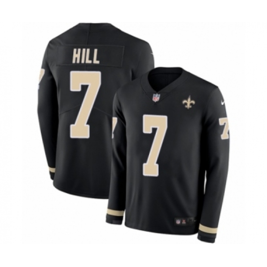 Men's Nike New Orleans Saints 7 Taysom Hill Limited Black Therma Long Sleeve NFL Jersey