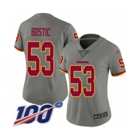 Women's Washington Redskins 53 Jon Bostic Limited Gray Inverted Legend 100th Season Football Jersey