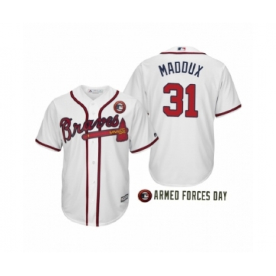 Women 2019 Armed Forces Day Greg Maddux 31 Atlanta Braves White Jersey