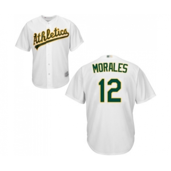 Men's Oakland Athletics 12 Kendrys Morales Replica White Home Cool Base Baseball Jersey