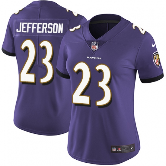 Women's Nike Baltimore Ravens 23 Tony Jefferson Purple Team Color Vapor Untouchable Limited Player NFL Jersey