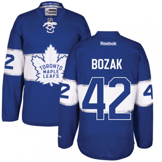 Men's Reebok Toronto Maple Leafs 42 Tyler Bozak Premier Royal Blue 2017 Centennial Classic NHL Jersey