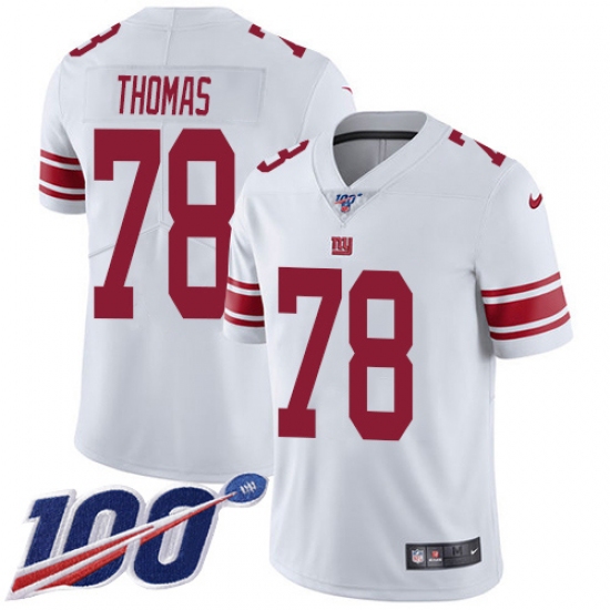 Youth New York Giants 78 Andrew Thomas White Stitched NFL 100th Season Vapor Untouchable Limited Jersey