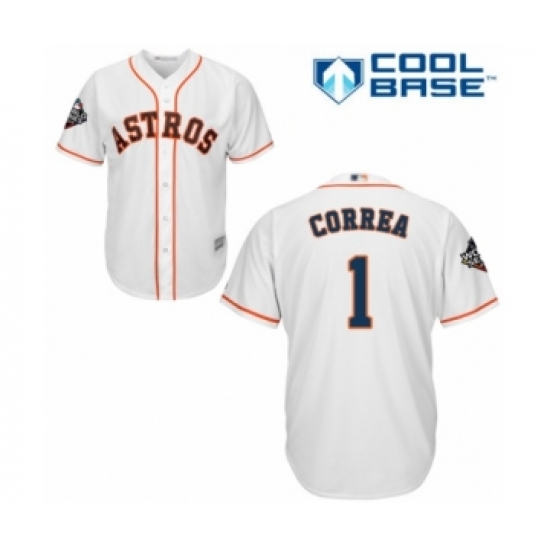 Youth Houston Astros 1 Carlos Correa Authentic White Home Cool Base 2019 World Series Bound Baseball Jersey