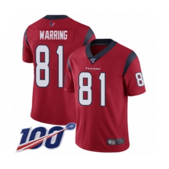 Men's Houston Texans 81 Kahale Warring Red Alternate Vapor Untouchable Limited Player 100th Season Football Jersey