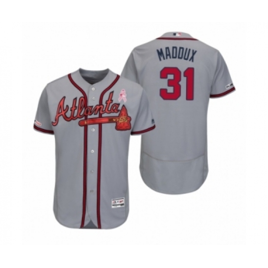 Men's Greg Maddux Atlanta Braves 31 Gray 2019 Mothers Day Flex Base Authentic Jersey