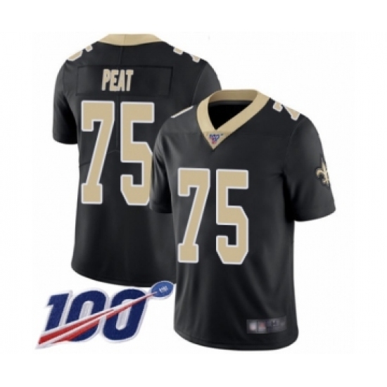 Men's New Orleans Saints 75 Andrus Peat Black Team Color Vapor Untouchable Limited Player 100th Season Football Jersey