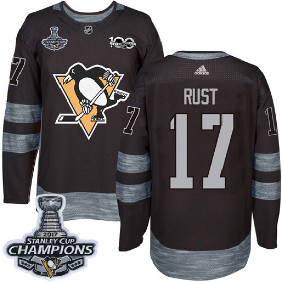 Men's Adidas Pittsburgh Penguins 17 Bryan Rust Authentic Black 1917-2017 100th Anniversary 2017 Stanley Cup Champions NHL Jersey