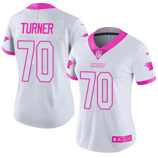 Women's Nike Carolina Panthers 70 Trai Turner Limited White/Pink Rush Fashion NFL Jersey