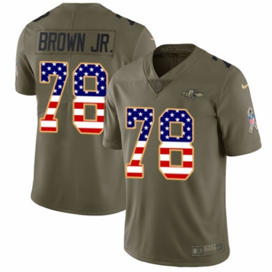Men's Nike Baltimore Ravens 78 Orlando Brown Jr. Limited Olive/USA Flag Salute to Service NFL Jersey