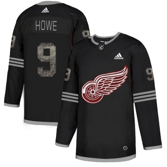 Men's Adidas Detroit Red Wings 9 Gordie Howe Black Authentic Classic Stitched NHL Jersey