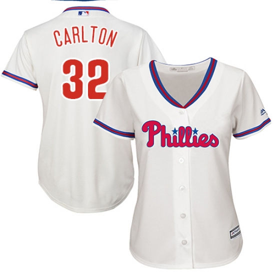 Women's Majestic Philadelphia Phillies 32 Steve Carlton Authentic Cream Alternate Cool Base MLB Jersey