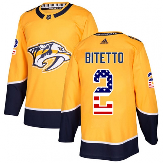 Men's Adidas Nashville Predators 2 Anthony Bitetto Authentic Gold USA Flag Fashion NHL Jersey