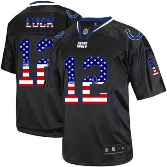 Men's Nike Indianapolis Colts 12 Andrew Luck Elite Black USA Flag Fashion NFL Jersey