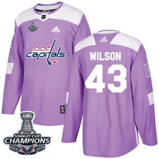 Youth Adidas Washington Capitals 43 Tom Wilson Authentic Purple Fights Cancer Practice 2018 Stanley Cup Final Champions NHL Jersey