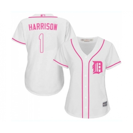 Women's Detroit Tigers 1 Josh Harrison Replica White Fashion Cool Base Baseball Jersey