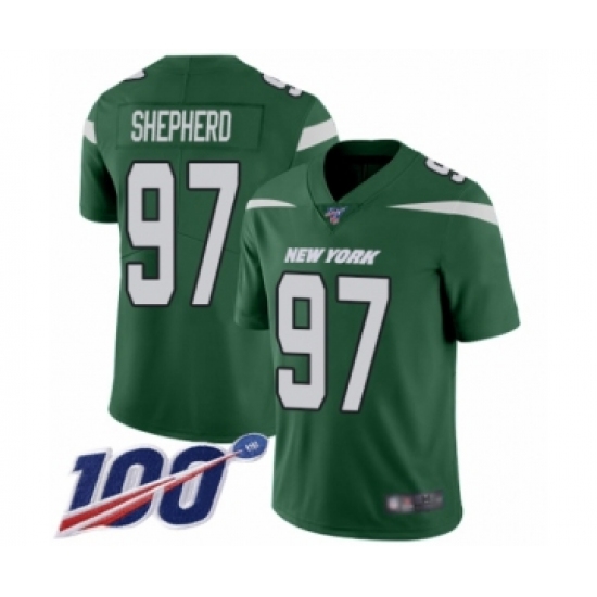 Men's New York Jets 97 Nathan Shepherd Green Team Color Vapor Untouchable Limited Player 100th Season Football Jersey