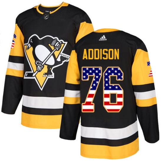 Youth Adidas Pittsburgh Penguins 76 Calen Addison Authentic Black USA Flag Fashion NHL Jersey