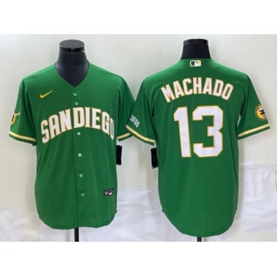 Men's San Diego Padres 13 Manny Machado Green Cool Base Stitched Baseball Jersey