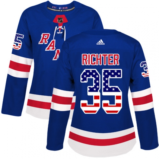 Women's Adidas New York Rangers 35 Mike Richter Authentic Royal Blue USA Flag Fashion NHL Jersey