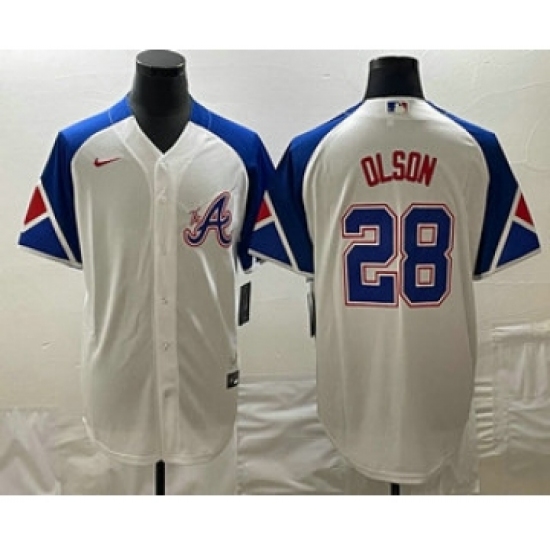 Men's Atlanta Braves 28 Matt Olson Number 2023 City Connect Cool Base Stitched Jersey