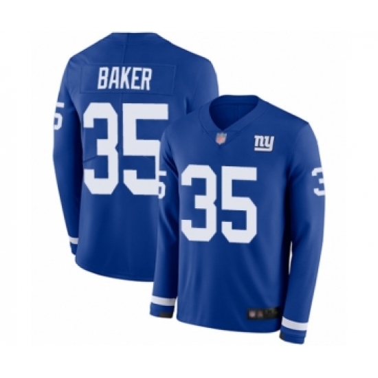 Youth New York Giants 35 Deandre Baker Limited Royal Blue Therma Long Sleeve Football Jersey