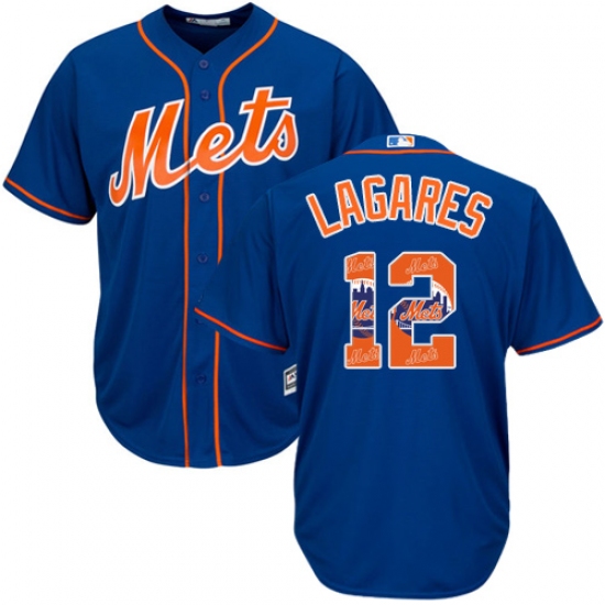 Men's Majestic New York Mets 12 Juan Lagares Authentic Royal Blue Team Logo Fashion Cool Base MLB Jersey