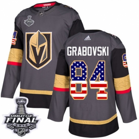 Youth Adidas Vegas Golden Knights 84 Mikhail Grabovski Authentic Gray USA Flag Fashion 2018 Stanley Cup Final NHL Jersey