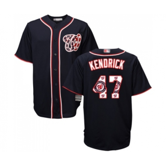 Men's Washington Nationals 47 Howie Kendrick Authentic Navy Blue Team Logo Fashion Cool Base Baseball Jersey