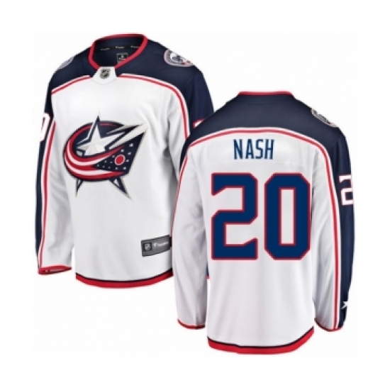 Men's Columbus Blue Jackets 20 Riley Nash Authentic White Away Fanatics Branded Breakaway NHL Jersey