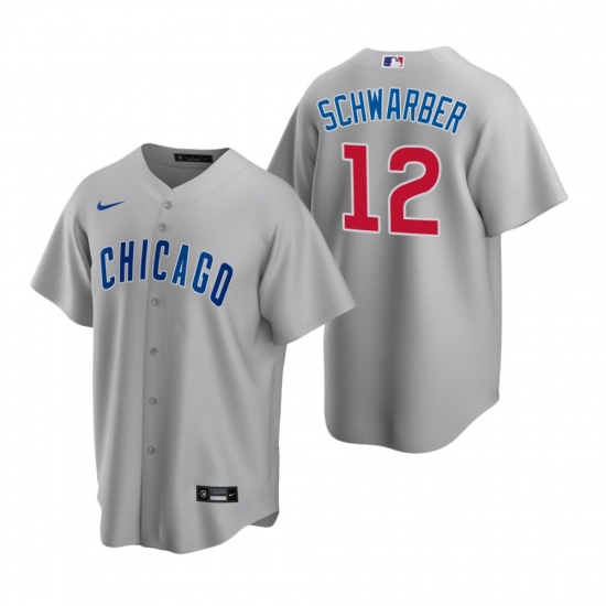 Men's Nike Chicago Cubs 12 Kyle Schwarber Gray Road Stitched Baseball Jersey