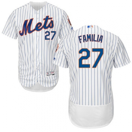 Men's Majestic New York Mets 27 Jeurys Familia White Home Flex Base Authentic Collection MLB Jersey