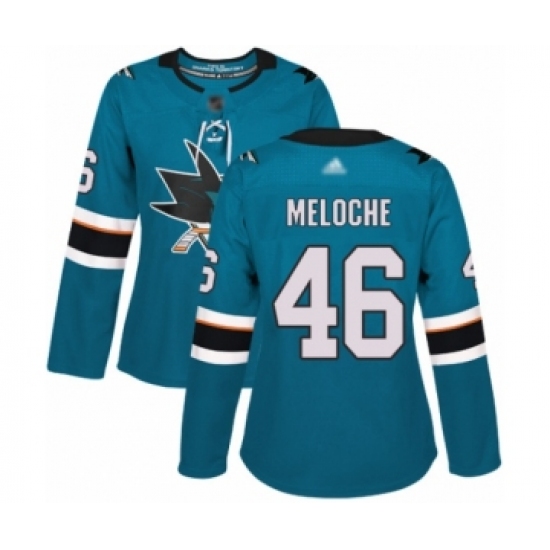 Women's San Jose Sharks 46 Nicolas Meloche Authentic Teal Green Home Hockey Jersey