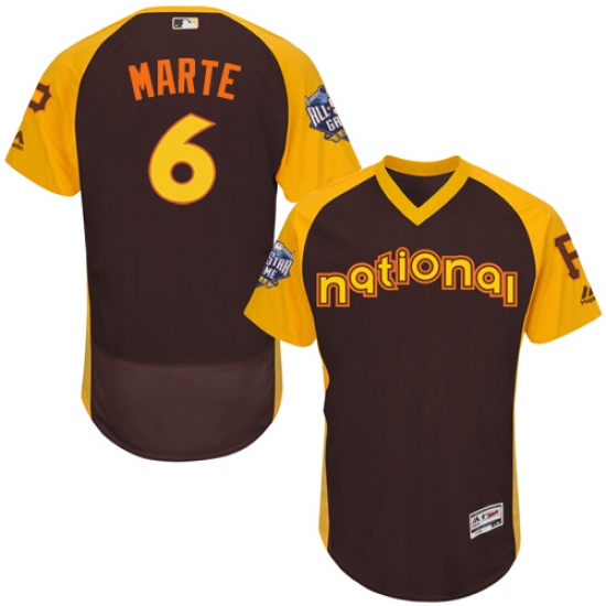 Men's Majestic Pittsburgh Pirates 6 Starling Marte Brown 2016 All-Star National League BP Authentic Collection Flex Base MLB Jersey