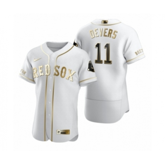 Men's Boston Red Sox 11 Rafael Devers Nike White Authentic Golden Edition Jersey