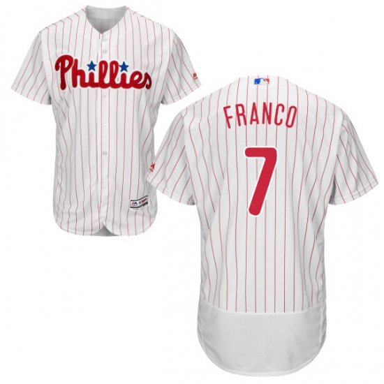 Men's Majestic Philadelphia Phillies 7 Maikel Franco White Home Flex Base Authentic Collection MLB Jersey