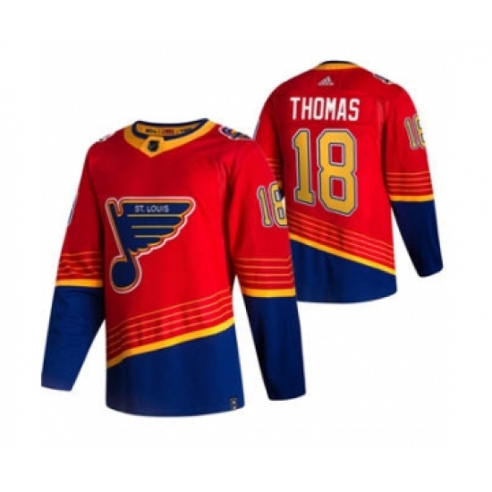 Men's St. Louis Blues 18 Robert Thomas Red 2020-21 Reverse Retro Alternate Hockey Jersey