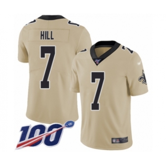 Men's New Orleans Saints 7 Taysom Hill Limited Gold Inverted Legend 100th Season Football Jersey