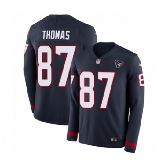 Men's Nike Houston Texans 87 Demaryius Thomas Limited Navy Blue Therma Long Sleeve NFL Jersey