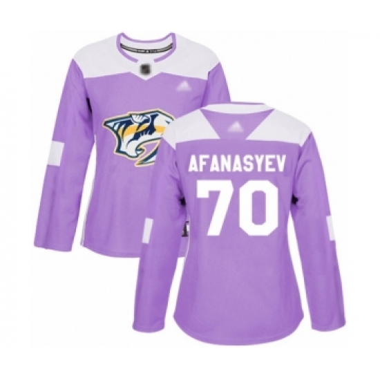 Women's Nashville Predators 70 Egor Afanasyev Authentic Purple Fights Cancer Practice Hockey Jersey