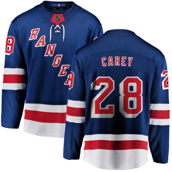 Men's New York Rangers 28 Paul Carey Fanatics Branded Royal Blue Home Breakaway NHL Jersey