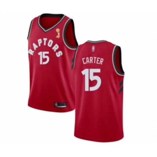 Youth Toronto Raptors 15 Vince Carter Swingman Red 2019 Basketball Finals Champions Jersey - Icon Edition