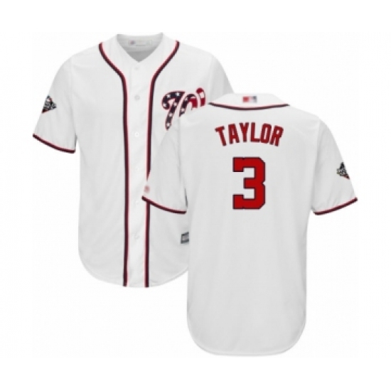 Youth Washington Nationals 3 Michael Taylor Authentic White Home Cool Base 2019 World Series Bound Baseball Jersey