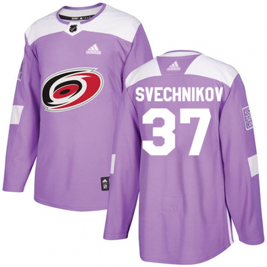 Men's Adidas Carolina Hurricanes 37 Andrei Svechnikov Authentic Purple Fights Cancer Practice NHL Jersey