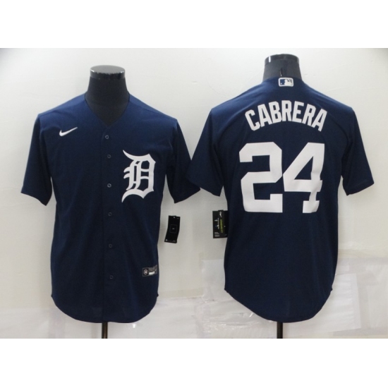 Men's Detroit Tigers 24 Miguel Cabrera Blue With Orange Stitched Cool Base Nike Jersey