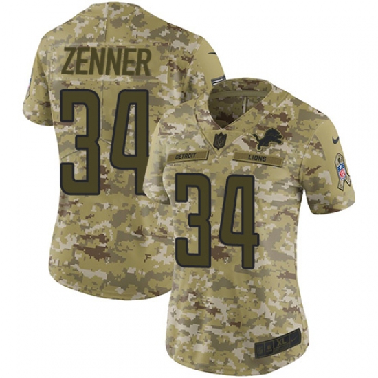 Women's Nike Detroit Lions 34 Zach Zenner Limited Camo 2018 Salute to Service NFL Jersey