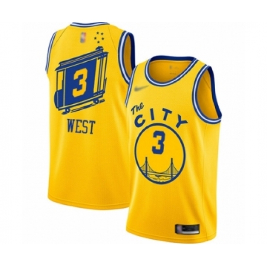 Men's Golden State Warriors 3 David West Authentic Gold Hardwood Classics Basketball Jersey - The City Classic Edition